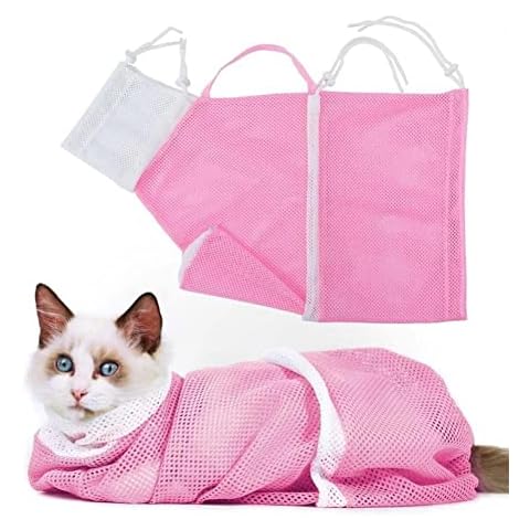 Mesh Cat Bathing Bag, Pet Adjustable Cat Shower Net Bath Grooming Bag Anti Bite Anti Scratch Breathable Nylon Washing Trimming Keep Pet Calm Cover