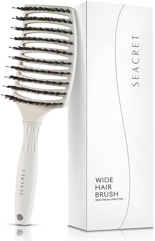 SEACRET Pro Styling Hair Brush - Vented Boar Bristle & Nylon Detangler for Wet or Dry Hair, Ergonomic Curved Paddle Brush for Thick, Curly & Fine Types - Pain-Free, Anti-Frizz & Quick Dry
