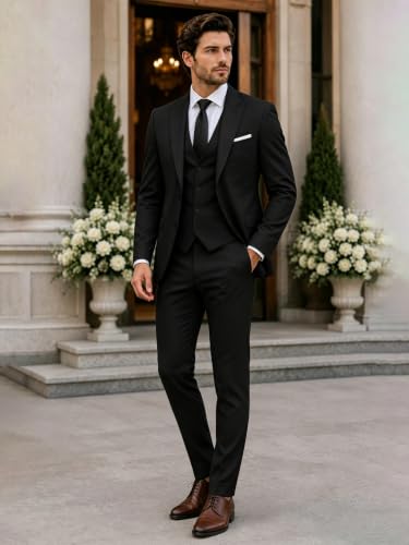 Image of Wangyue Men's Suits 3 Piece Slim Fit Wedding Suits for Men Formal Business Suit Party Prom Tuxedo
