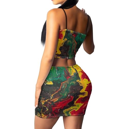 Image of 2025 Sexy Spaghetti Strap Crop Tops and Bodycon Skirt Casual 2 Piece Set S-4XL