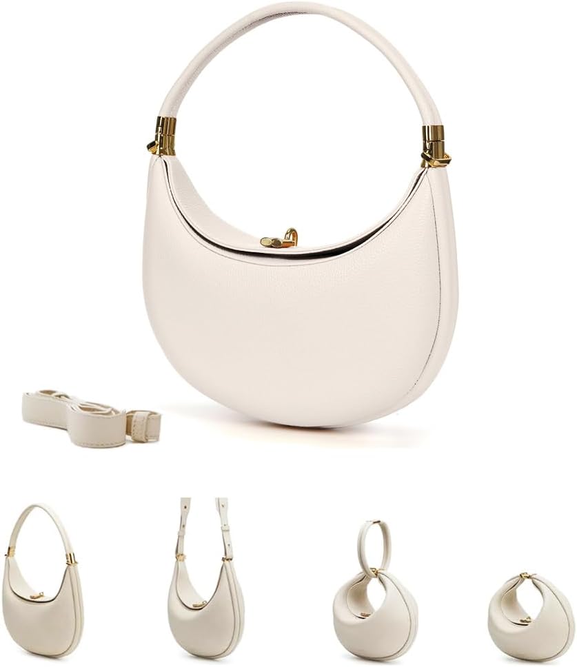 Crescent Shoulder Bag for Women and Luna Style 4 in 1 Hobo Clutch Genuine Leather Half Moon Purse for Daily or Travel Use