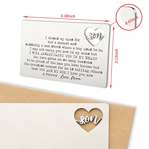YODOCAMP Son Gifts From Mom, Engraved Wallet Card Inserts Keepsake Gifts for Son From Mom for Christmas Graduation Birthday Gift Ideas