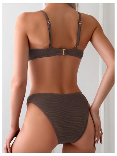 SweatyRocks Women's 2 Piece Bikini Set Ring Linked V Neck Bathing Suit High Cut Swimsuit2