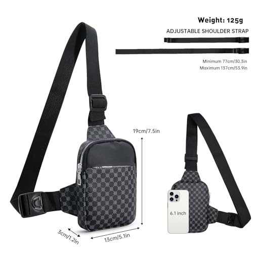 Long Keeper Mini Sling Bag - Women Men Vegan Leather Crossbody Phone Bag Waterproof Travel Running Chest Bag Casual Daypack (Black)