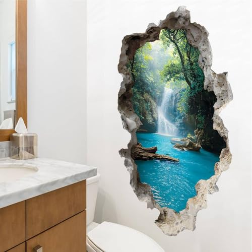 Cave Waterfall 3D Wall Decals for Living Room Bedroom, PVC Removable Peel and Stick Wall Stickers, Creates Tranquil Oasis Atmosphere, 11.03X22.46 Nature Landscape Mural Decor (1 Pcs)