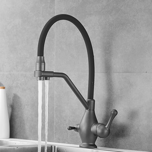 Robinet 3 voies en laiton gris brossé avec mitigeur à double commande