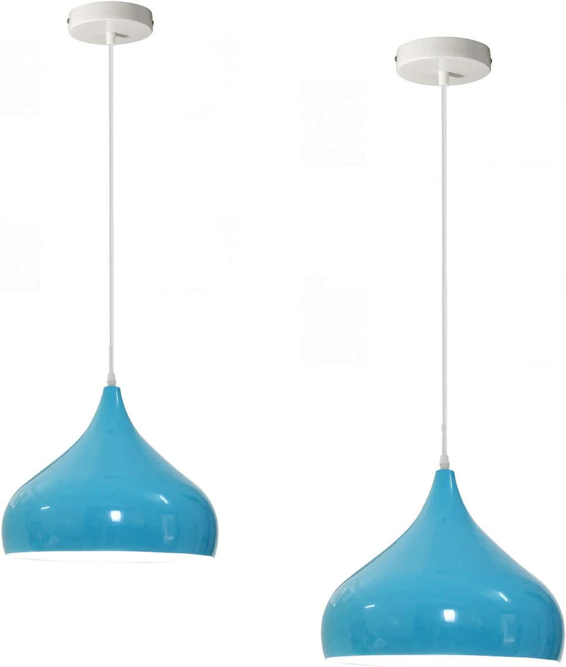 LEDSone Vintage Single Head Ceiling Pendant Light Metal Blue 2Pack with E27 Base and Adjustable Hanging Cable for Kitchen Dining Room Living Room Bedroom Cafe Bar Hallway Office Decor