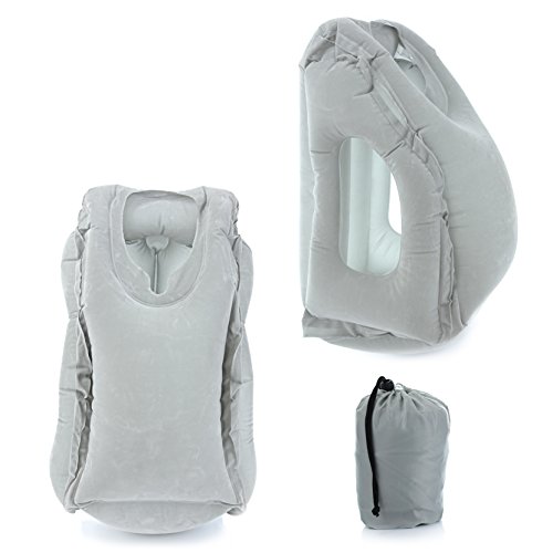 Coililly Inflatable International Travel Pillow w/ Smartphone Viewing | Portable Upright Sleeping Design | Ergonomic Head | Neck Support | Airplanes, Lounging, Vehicles