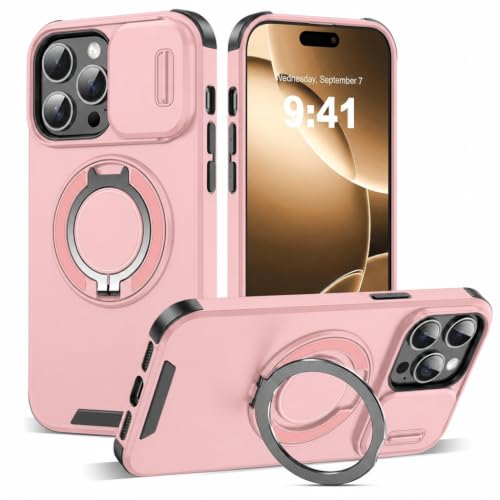 Doulings for iPhone 17 Pro/18 Pro Case,Pink,Slide Camera Cover,Kickstand