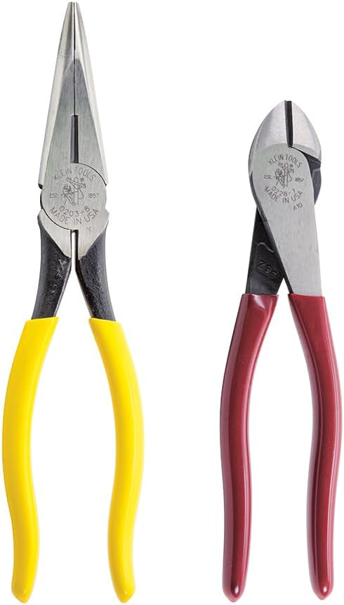 Klein Tools 92920 Pliers Set with 8-Inch Needle Nose Pliers and 7-Inch Diagonal Cutting Pliers, High Leverage, 2-Piece