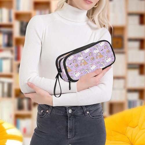 Image of ZAZYXTJ Cute Ghost Large Capacity Pencil Case 3 Compartment Pen Pouch Storage Canvas Makeup Bag for School Office Teen Girl Boy Men Women