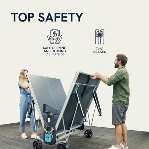 Image of CORNILLEAU - 400X Outdoor Table Tennis Table - 5mm Weatherproof Surface, Anti-Glare Coating, Adjustable Legs, Paddle & Ball Storage, Foldable Design, Point Counters - 5 mm Blue or Grey