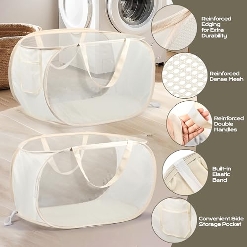 Yokuni 2 Stück Faltbarer Wäschekorb 36 x 36 x 58 cm, Pop Up Wäschekorb Faltbar mit Henkel, Klappbarer Wäschekorbe für Badezimmer, Schlafzimmer, Studentenwohnheime, Reisen und die Aufbewahrung zu Hause