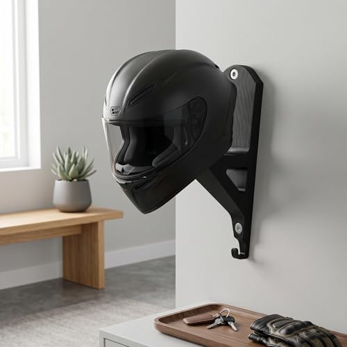 Image of Open and Full face Helmet, Keys and Jacket Hanger, Wall Mount Helmet Hook, Key Holder Black