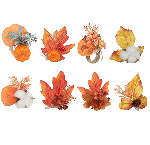 8個、秋の収穫祭、造花ナプキンリング、シミュレーションフラワーパンプキン型テーブルデコレーション、家族の再会の日