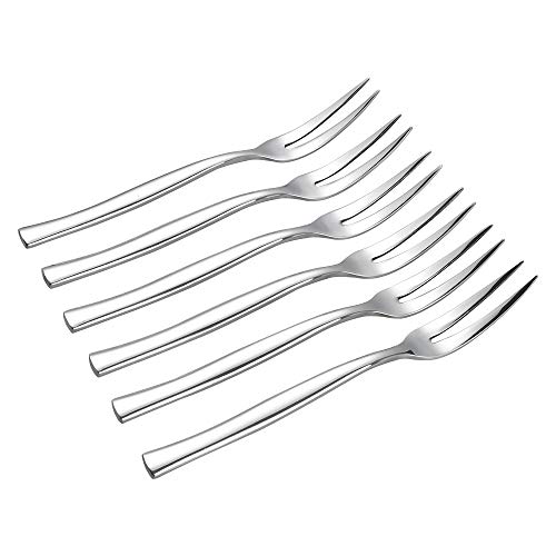 Qqbine Stainelss Steel Two Prong Mini Meat Fork Fruit Tasting Forks, 6 Pieces