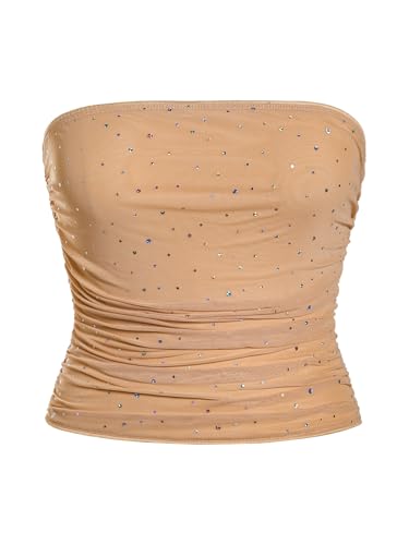 Image of Floerns Women's Rhinestone Sleeveless Bandeau Party Corset Strapless Tube Sequin Top