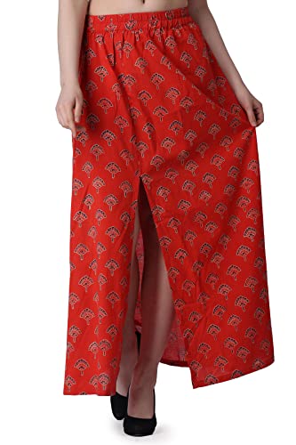 Image of POPWINGS Casual Ethnic Bagru Print Long Slit Skirts for Women || Cotton Long Slit Skirt for Women || Stylish Women Long Skirt for Summer