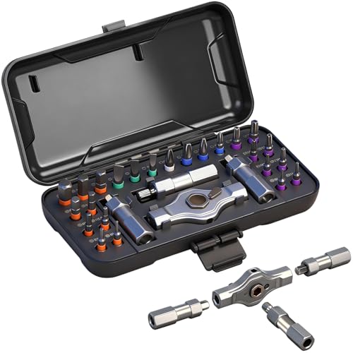 Koeutoze 24-in-1 Ratschenschraubendreher Set – Magnetic Screwdriver Set mit S2-Bits, Abnehmbarer T-Ratschengriff, Feinmechaniker Werkzeug Satz für Möbel, Fahrrad, PC-Reparatur, Kompakt & Tragbar
