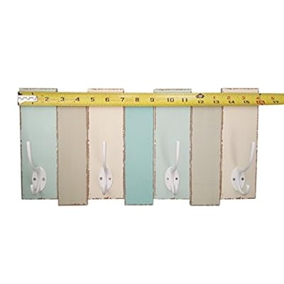 Beachy Wood Wall Rack-4 Double Metal Hooks-Distressed Beach Decor Finish 16 inch x 8 inch by Tumbler Home 41YuYvuoBGL. SS400