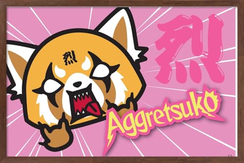 Trends International Aggretsuko - Horns Wall Poster, 22.4L x 14.7W, Mahogany Framed Version