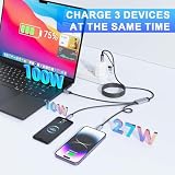 100 W USB-C-Multi-kabel do szybkiego ładowania, 1,8 m, plecionka nylonowa 5 w 1, ze złączem micro USB typu C do iPhone, kompatybilny z iPhone 16, 15, 14, 13, 12, 11, X Pro Max, Samsung S24, 23, 22