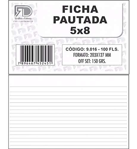 Ficha Pautada Tamanho 5x8 C/100 Folhas