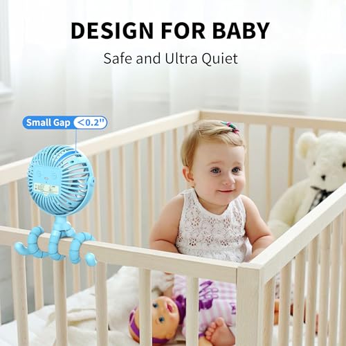 Image of AMACOOL Battery Operated Stroller Fan, Baby Travel Essentials for Beach Disney, Newborn Boy & Girl Showers Gifts Registry Search, Flexible Tripod Clip On Fan for Car Seat Wagon Crib Bike Treadmill