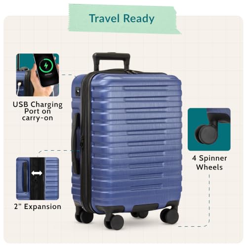 U.S. Traveler Boren Expandable Hardside Rugged Travel Luggage with 8 Spinner Wheels, Navy, 3-Piece Set by U.S. Traveler - Used condition - Image 3