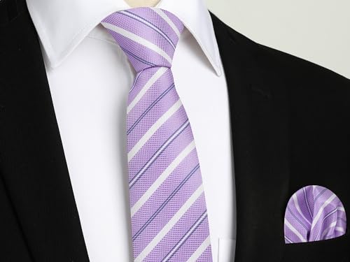 Image of Enlision Mens Ties Stripe Tie and Pocket Square Set Classic Formal Woven Neckties Handkerchief Cufflinks Wedding