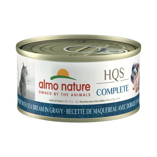 almo nature - almo nature HQS Complete CAT Wet Cat Food Mackerel Recipe with Sea Bream in Gravy - Grain-Free Cat Food Canned, 2.47 oz (Pack of 12)