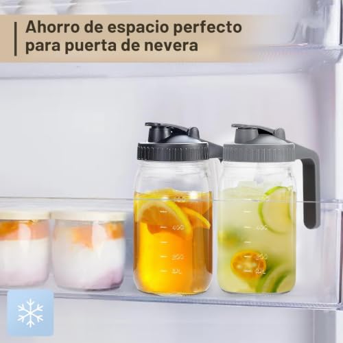 Miniatura 5 de Hniuyun Paquete De 2 Jarras De Leche De 32 Onzas, Herméticas De Vidrio De Boca Ancha Con Tapa De Boquilla De Vertido Para Leche Materna, Té Helado, Café Frío, Recipiente De Almacenamiento De Jugo