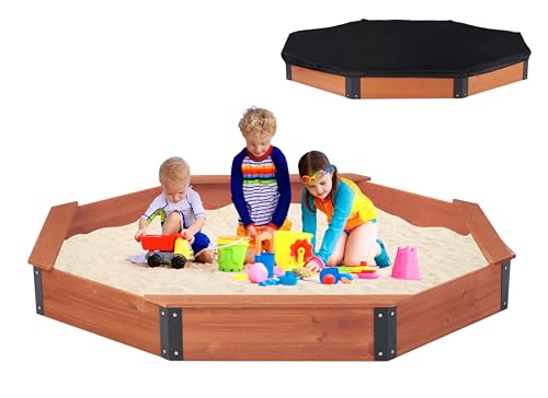 85''x78''x9'' Octagon Sandbox with Cover for Kids Outdoor Play, Wood