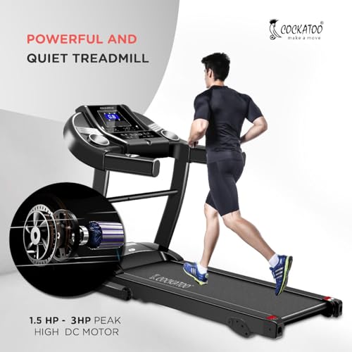 Image of Cockatoo CTM-05 3HP Peak DC Motorized Treadmill for Home, with 3 Level Manual Incline, Max Speed 14 Km /Hr., Max User Weight 90 Kg, Black (DIY, Do It Yourself Installation, Black)