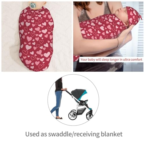 Image of Red Heart Newborn Swaddle Blanket with Beanie Set Soft Baby Sleep Sack Stretch Adjustable Swaddle Wraps Receiving Blankets