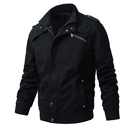 Buytop Men's Casual Winter Cotton Military Jackets Outdoor Full Zip Army Coat(813Black-L) #TOP3