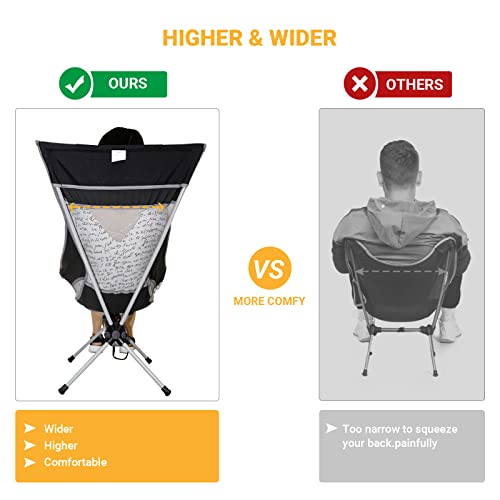 Fundango 2 Tubes Ultralight Folding Camping Chair, Mesh High Back Portable Lightweight Compact Backpacking Chairs With Headrest, Side Pocket, Carry Bag For Outdoor Camp Hiking Fishing Picnic Bbq #TOP7