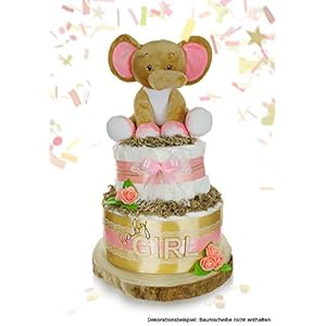 dubistda© XXL luiertaart meisje LITTLE PEANUT | olifanten muziekdoos (roze) | 2 verdiepingen | cadeau voor meisjes voor…