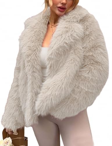 Yimoon Women's Faux Fur Coat Fluffy Faux Fur Jacket Winter Furry Open Front Lapel Shaggy Parka Coats Outerwear