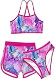 Funnycokid Girls Bathing Suits Size 12-14 Swimsuit 3 Piece Bikini Set with Shorts Marble Size 13 Size 14 Sport Swimwear 13-14 Years
