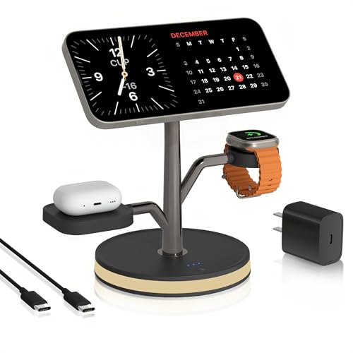 Wireless Charging Station, 3 in 1 Magnetic Magsafe Charger for Apple Device | Fast Charging Tree-Shaped Stand with 20W Adapter, Qi-Certified Charger for iPhone 12-17 Series, Apple Watch, AirPods - image 1