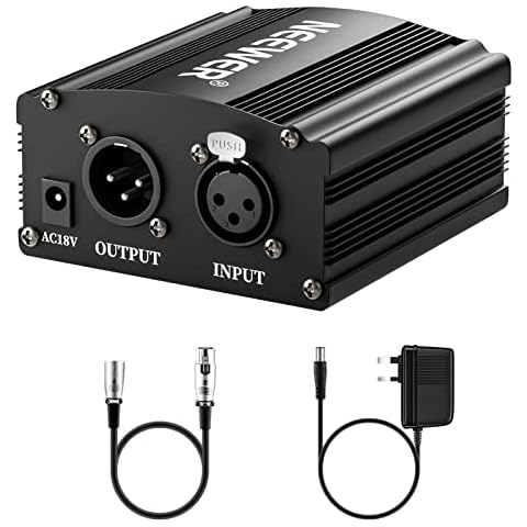 NEEWER 1 Channel 48V Phantom Power Supply with Adapter, Bonus+XLR 3 Pin Microphone Cable for Any Condenser Microphone Music Recording Equipment (8 feet) Cover