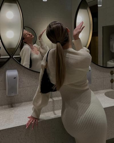 CIDER 2 Piece Sweater Dresses for Women Winter Slit Long Sleeve Womens Midi Dress Pullover Bodycon Wedding Guest Outfits2