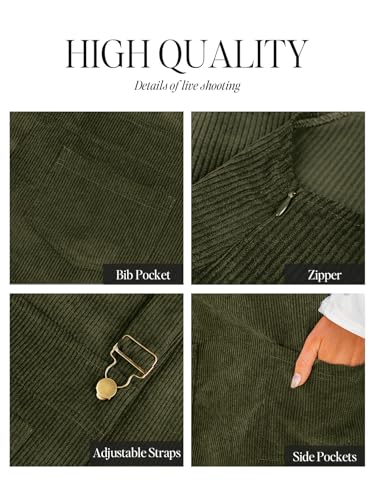 Image of CUPSHE Women Corduroy Fall Dresses Front Bib Pocket Square Neck Wide Strap Casual Overall Mini Dress