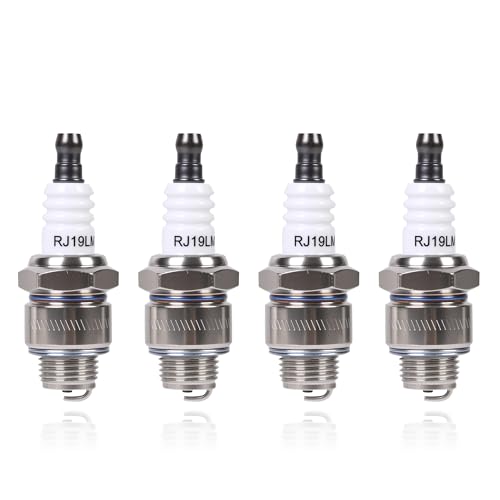 RJ19LM Spark Plugs for Champion J19LM NGK B2LM Bosch WR11E0 Denso W9LMR-US MTD 759-3338 Briggs and Stratton 796112S 802592 5095K Pack of 4