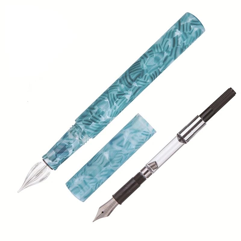 Stylo-plume créatif coloré celluloïd vert clair petite pointe courbée extra fine 0.38mm
