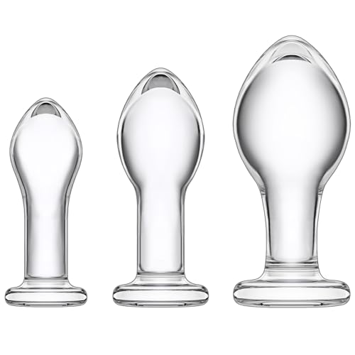 Glass Butt Plug Training Kit for Beginners, 3 Pcs Crystal Anal Plug Set Clear Buttplugs for Couples Gay Lesbian Play, Glass Sex Toys for Adult Couple Women Men Lesbian Gay (Clear)
