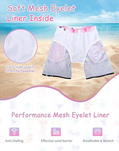 Image of AMYNICE Girls Beach Board Short with Liner Quick Dry Active Jellyfish Print | Swimming Trunks Swimsuit with Pockets Drawstring Surfing, Beach, Vacation and Holiday for Toddler Baby girl