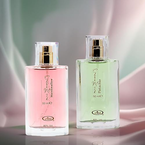 Image of Al-Rehab Choco Musk Marshmallow & Pistachio Eau de Parfum Sprays 50ml (1.65 oz) | Gourmand Perfume with Chocolate & Vanilla | Long-Lasting Sweet Fragrances (Bundle)
