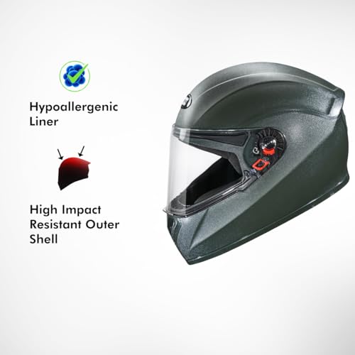 Image of STUDDS Crest Eco ISI Certified Full Face Helmet for Men and Women with Clear Visor (Military Green L)